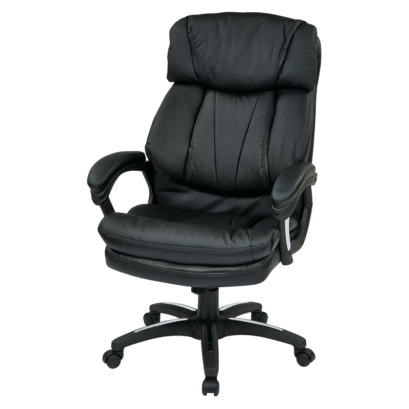 Pemberly Row Oversized Faux Black Leather Executive Chair with Padded Loop Arms