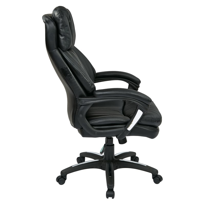 Pemberly Row Oversized Faux Black Leather Executive Chair with Padded Loop Arms