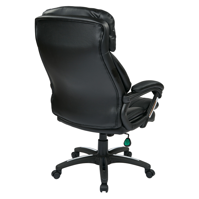 Pemberly Row Oversized Faux Black Leather Executive Chair with Padded Loop Arms