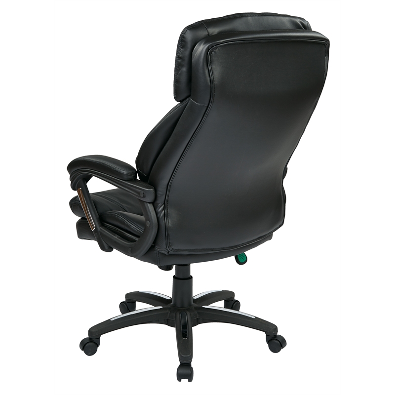 Pemberly Row Oversized Faux Black Leather Executive Chair with Padded Loop Arms