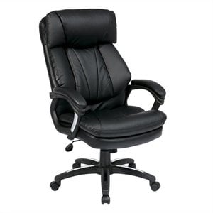 Pemberly Row Oversized Faux Black Leather Executive Chair with Padded Loop Arms