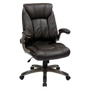 Pemberly Row Faux Leather Mid Back Managers Office Chair in Cocoa Brown