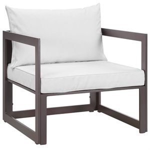 Pemberly Row Modern Aluminum Outdoor Armchair in Brown/White