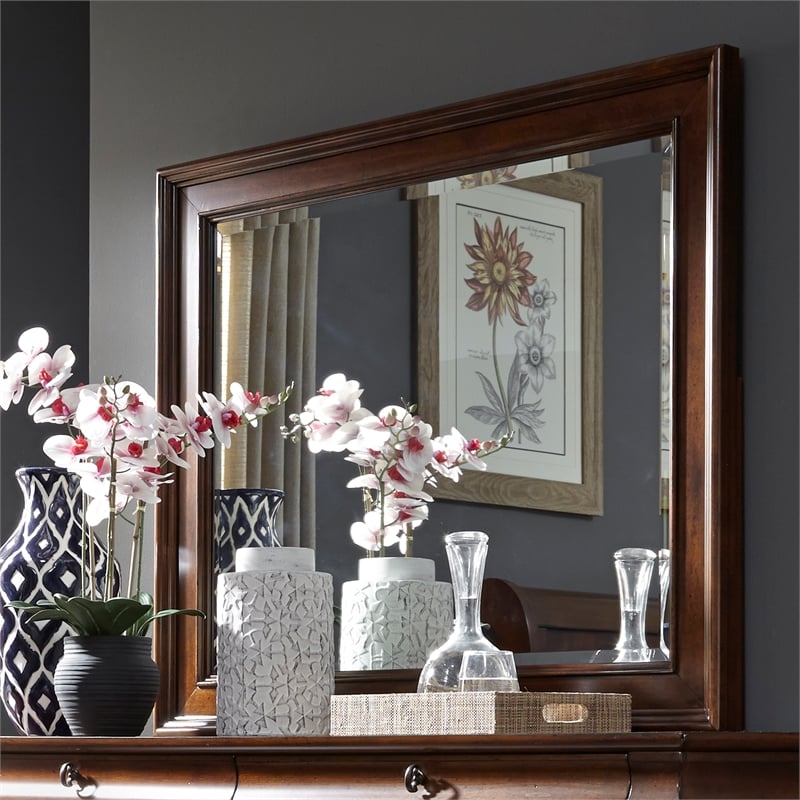 Pemberly Row Modern / Contemporary Wood Cherry Dresser & Mirror