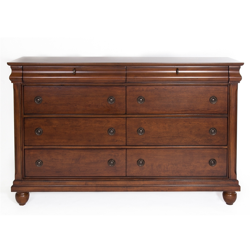 Pemberly Row Modern / Contemporary Wood Cherry Dresser & Mirror