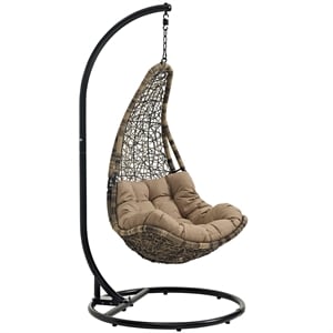 Pemberly Row Steel and Rattan Outdoor Patio Swing Chair in Black/Mocha