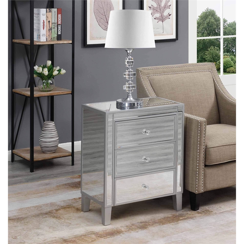 Pemberly Row End Table Nightstand Bedside Rectangle in Glass - Mirrored