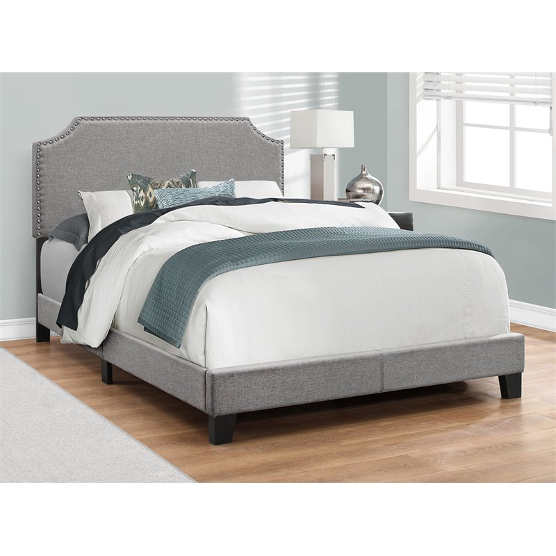 Pemberly Row Full Size Platform Bed Frame in Gray Chrome Upholstered Linen
