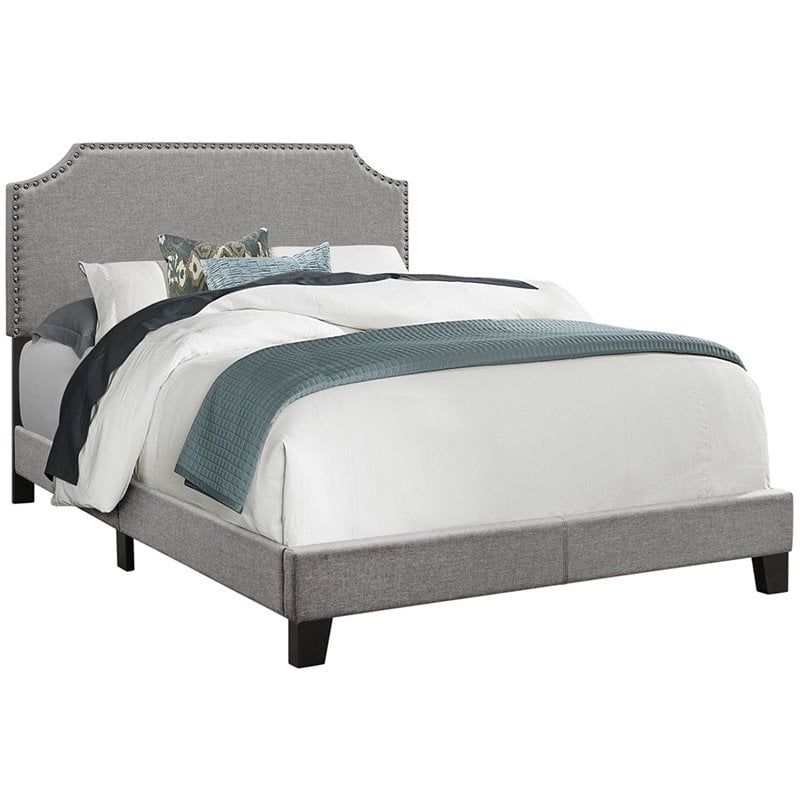 Pemberly Row Full Size Platform Bed Frame in Gray Chrome Upholstered Linen