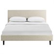 Pemberly Row Queen Modern Polyester Fabric Bed in Beige Finish