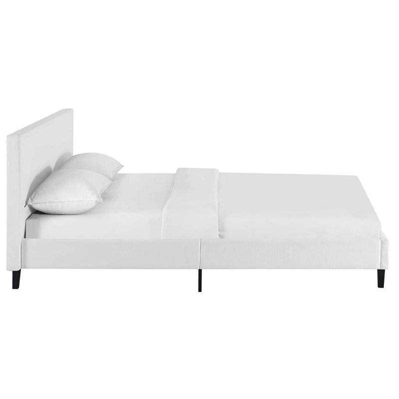 Pemberly Row Queen Modern Polyester Fabric Bed in White Finish