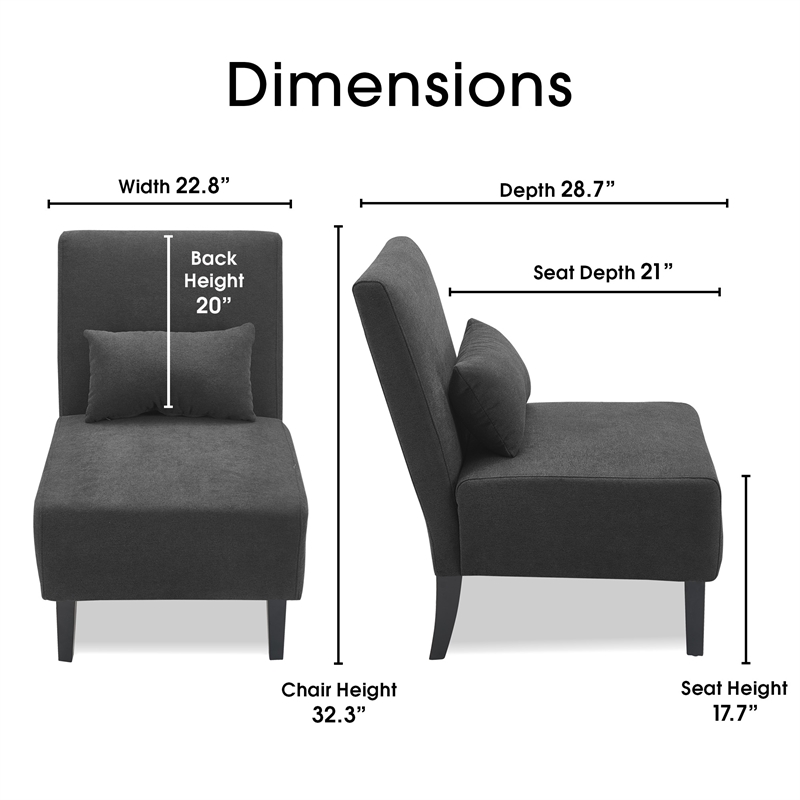 Pemberly Row Modern / Contemporary Padded Seat Accent Chair in Charcoal
