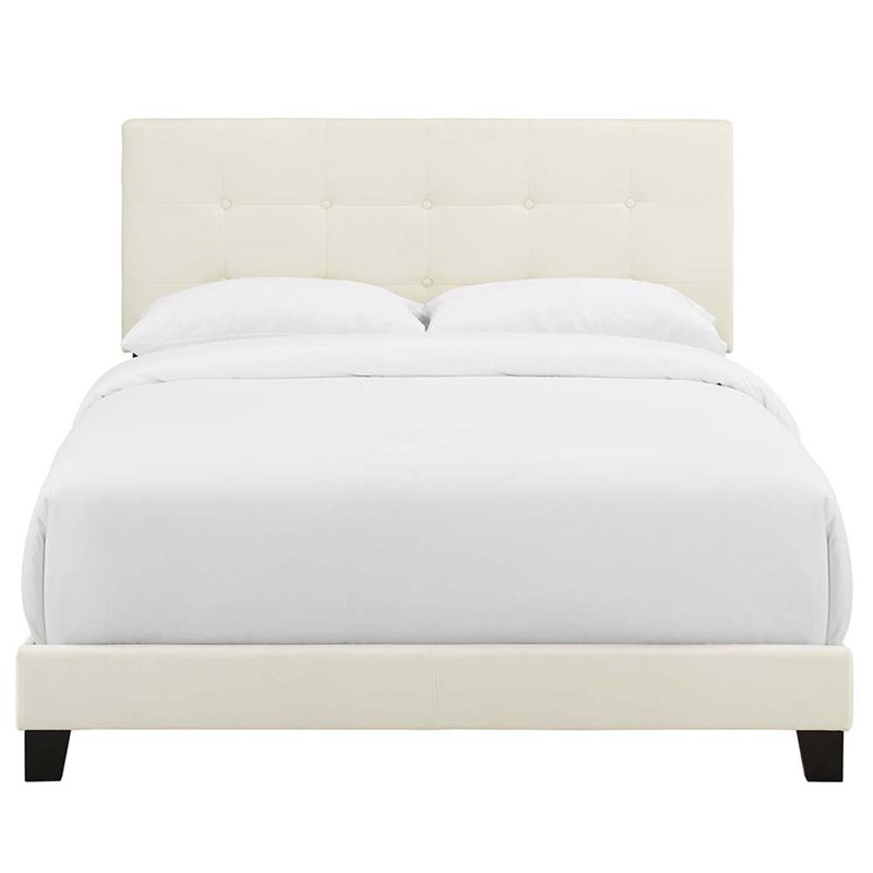 Pemberly Row King Contemporary Performance Velvet Bed in Ivory