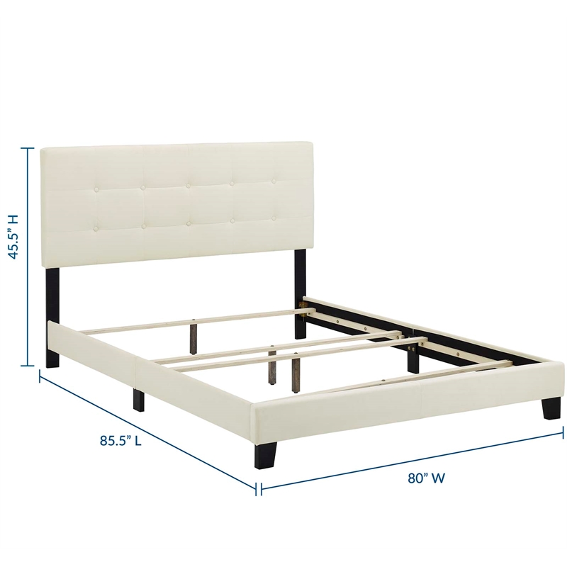 Pemberly Row King Contemporary Performance Velvet Bed in Ivory