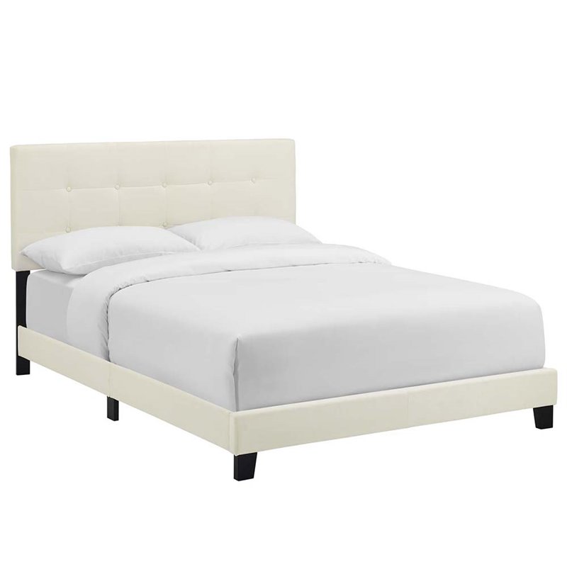 Pemberly Row King Contemporary Performance Velvet Bed in Ivory