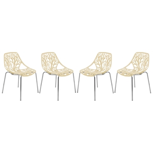 Pemberly Row Modern Dining Side Chair With Chromed Legs in Cream Set of 4