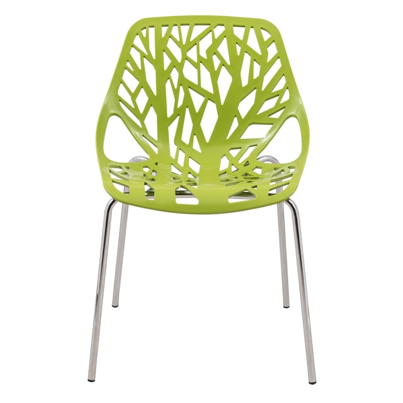 Pemberly Row Modern Dining Side Chair With Chromed Legs in Green Set of 4