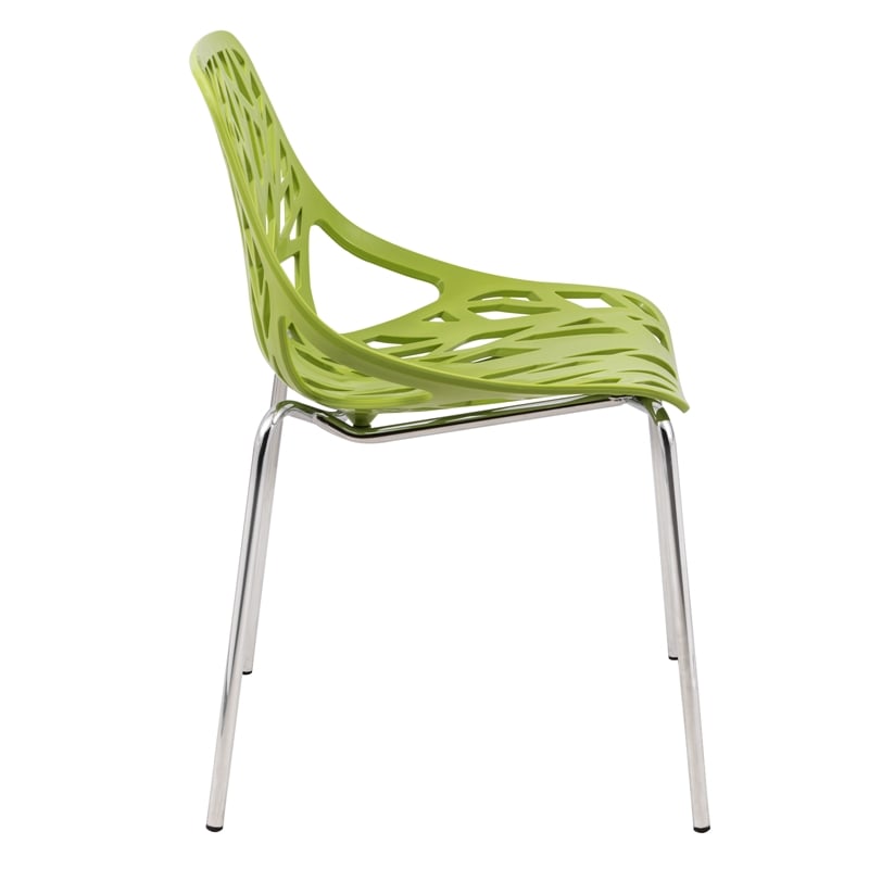 Pemberly Row Modern Dining Side Chair With Chromed Legs in Green Set of 4