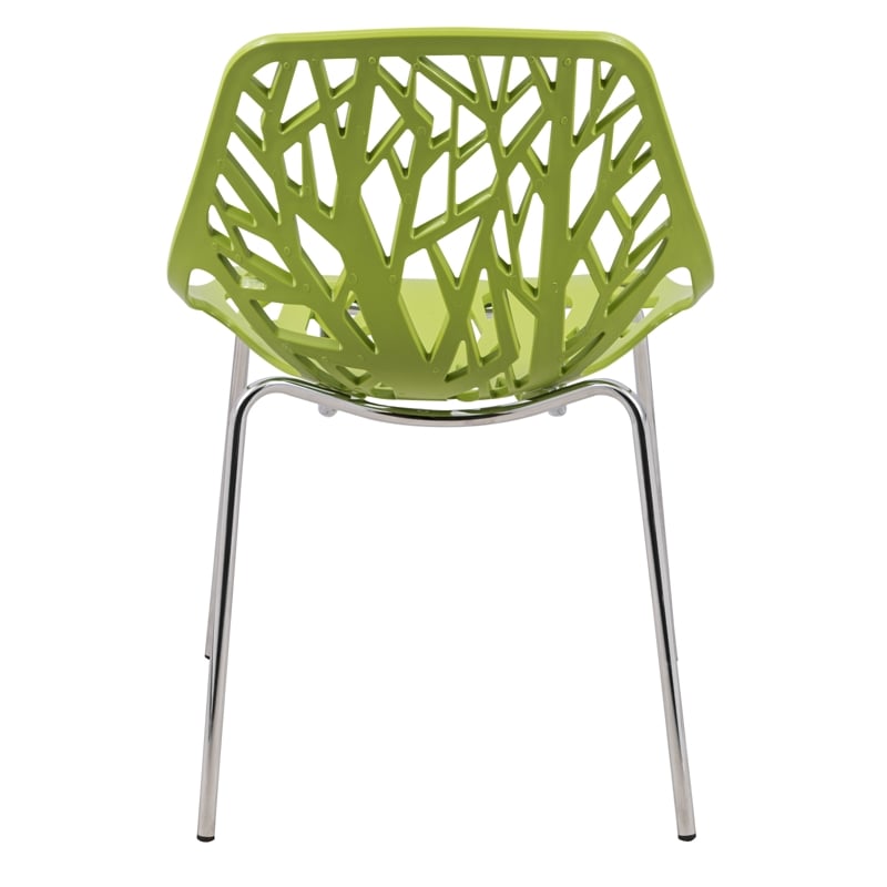 Pemberly Row Modern Dining Side Chair With Chromed Legs in Green Set of 4