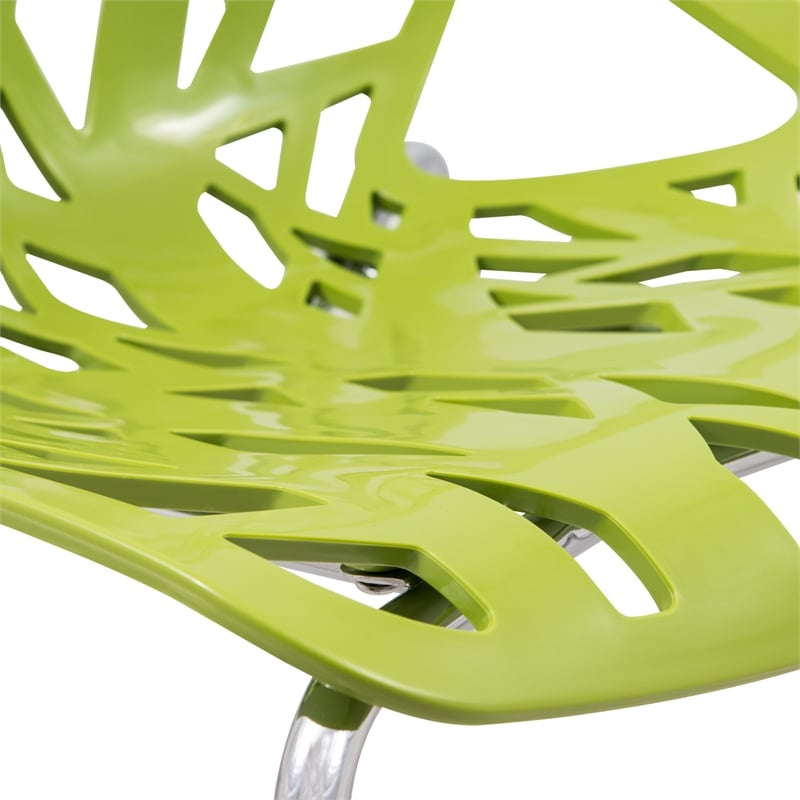 Pemberly Row Modern Dining Side Chair With Chromed Legs in Green Set of 4