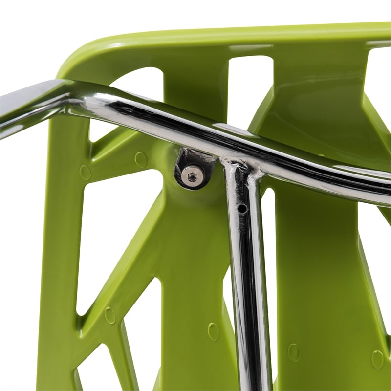 Pemberly Row Modern Dining Side Chair With Chromed Legs in Green Set of 4