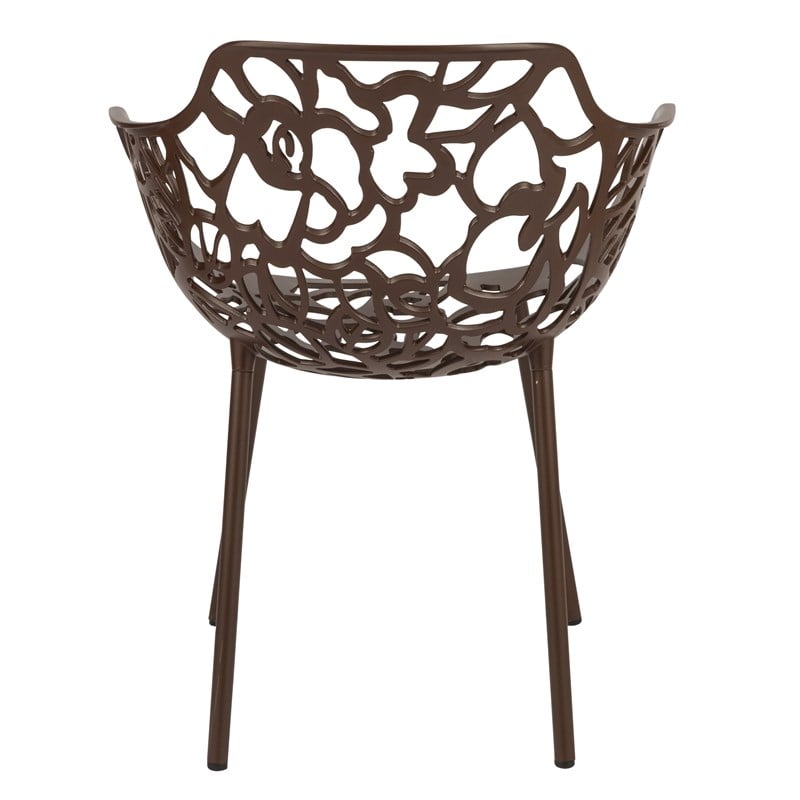 Pemberly Row Modern Indoor Outdoor Aluminum Dining Armchair Brown