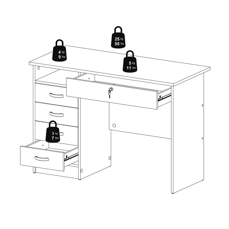Pemberly Row Contemporary Desk with 5 Drawers in Black Woodgrain