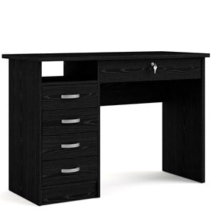 Pemberly Row Contemporary Desk with 5 Drawers in Black Woodgrain