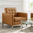 Pemberly Row Tufted Vegan Leather Stainless Steel Armchair in Silver/Tan