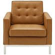 Pemberly Row Tufted Vegan Leather Stainless Steel Armchair in Silver/Tan
