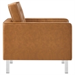 Pemberly Row Tufted Vegan Leather Stainless Steel Armchair in Silver/Tan