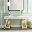 Pemberly Row Modern Stainless Steel Office Writing Desk in Gold/White