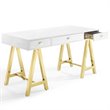 Pemberly Row Modern Stainless Steel Office Writing Desk in Gold/White