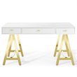 Pemberly Row Modern Stainless Steel Office Writing Desk in Gold/White