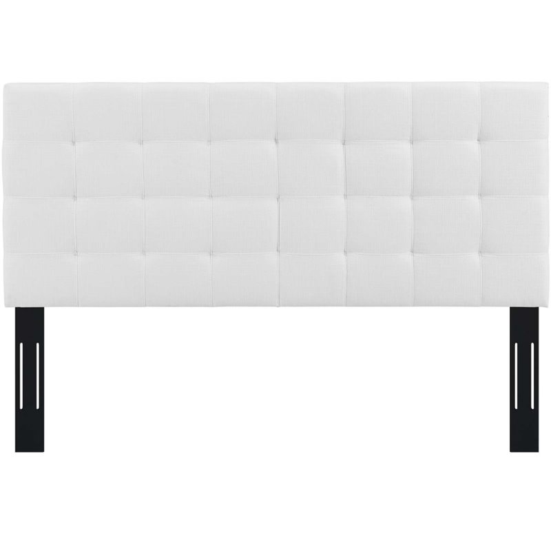 Pemberly Row Tufted Full/Queen Upholstered Linen Fabric Headboard in White