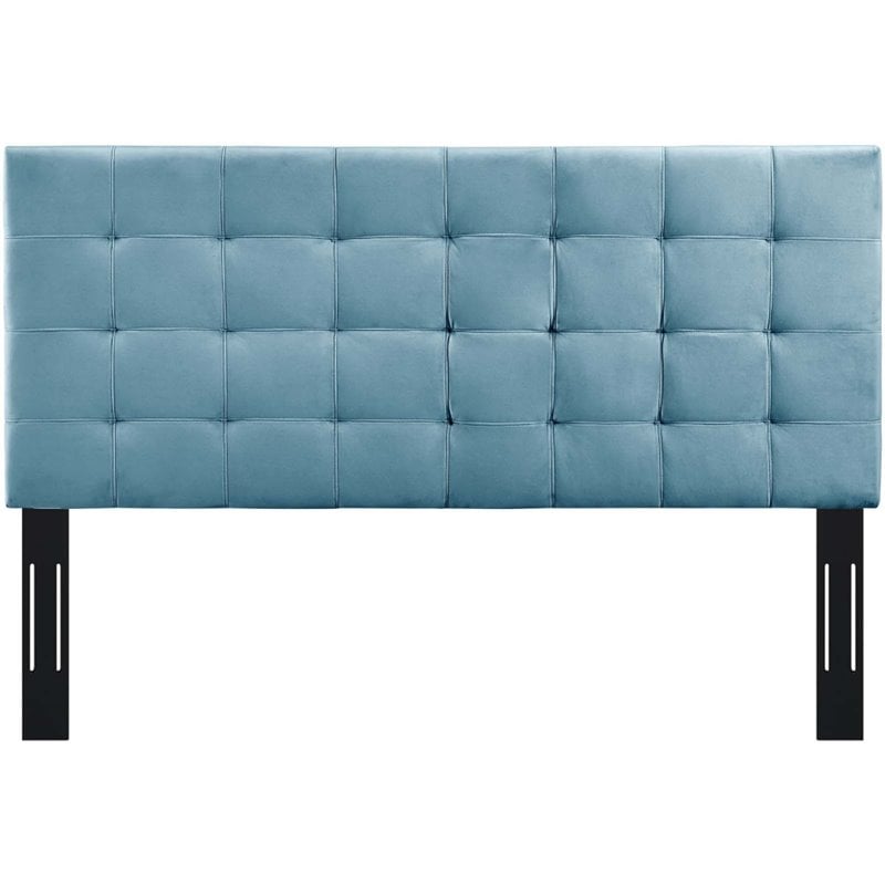 Pemberly Row Tufted Full/Queen Performance Velvet Headboard in Sea Blue