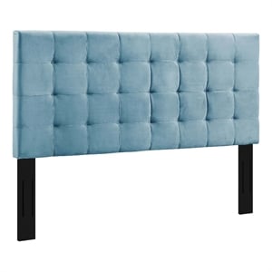 Pemberly Row Tufted Full/Queen Performance Velvet Headboard in Sea Blue