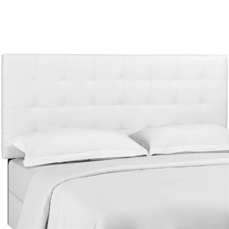 Pemberly Row Tufted Full/Queen Faux Leather Headboard in White