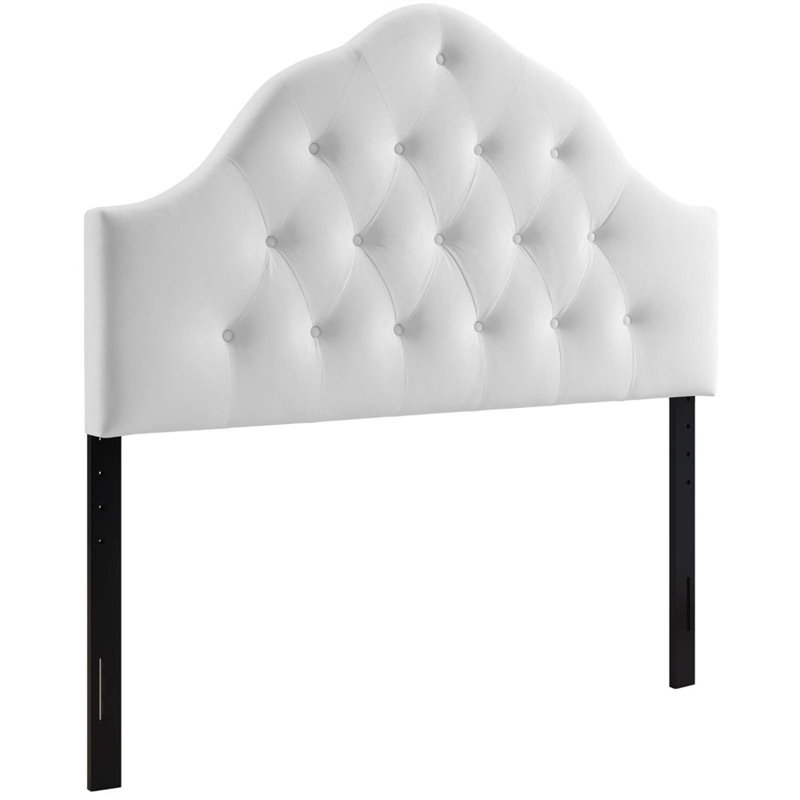 Pemberly Row Queen Diamond Tufted Performance Velvet Headboard in White