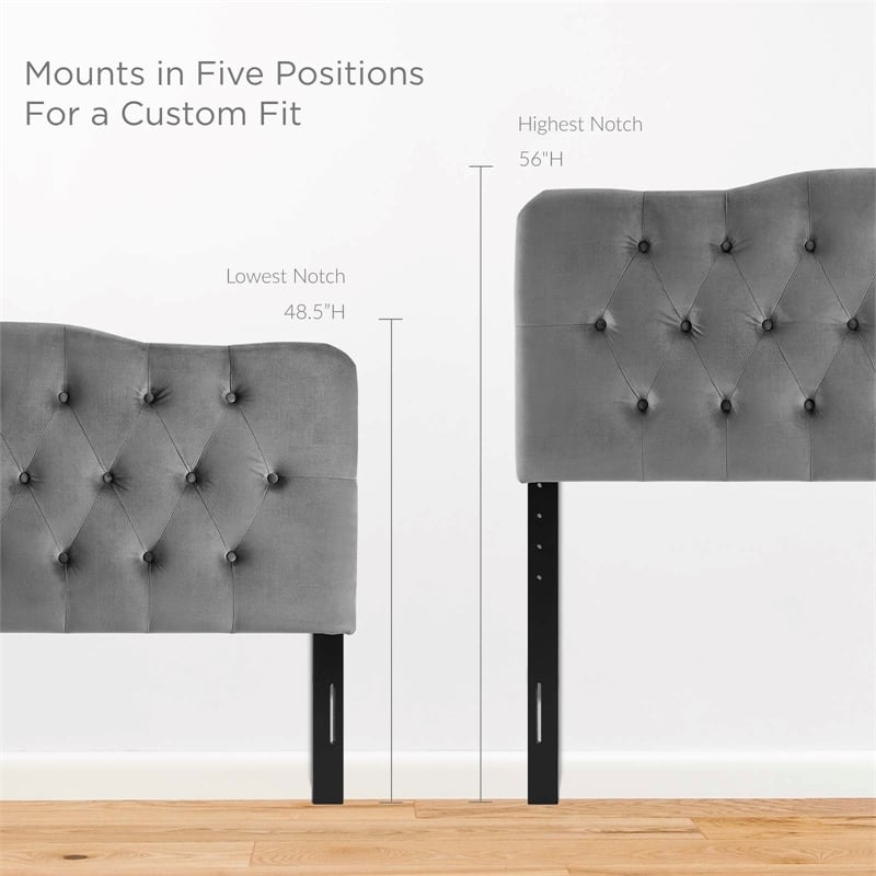 Pemberly Row King Diamond Tufted Performance Velvet Headboard in Gray