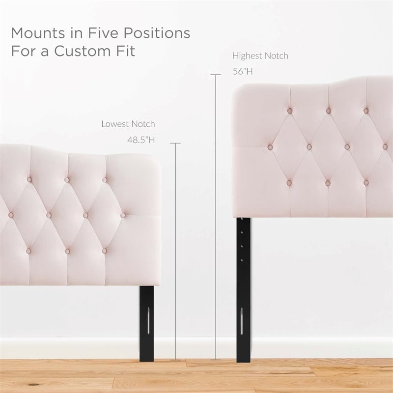 Pemberly Row Queen Diamond Tufted Performance Velvet Headboard in Pink