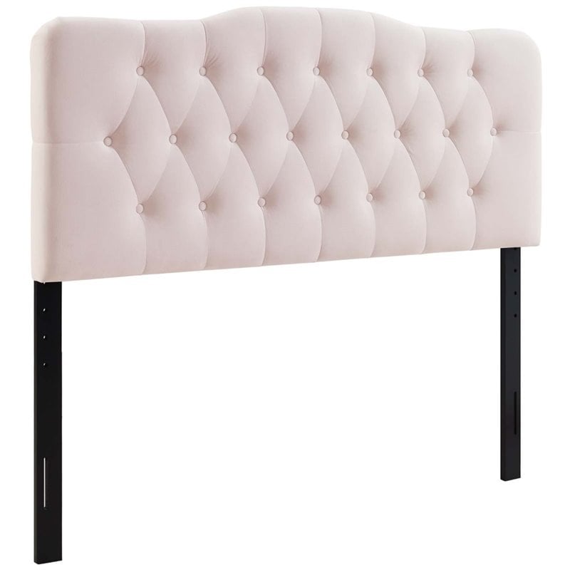 Pemberly Row Queen Diamond Tufted Performance Velvet Headboard in Pink