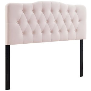 Pemberly Row Queen Diamond Tufted Performance Velvet Headboard in Pink