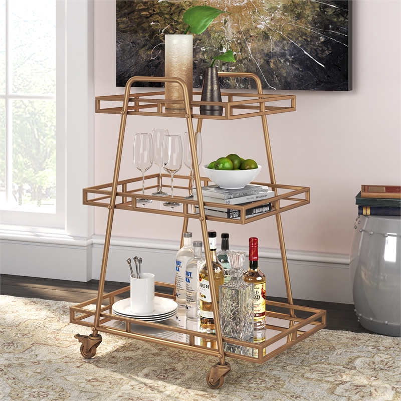 Pemberly Row Modern / Contemporary Bar Cart in Antique Gold Finish