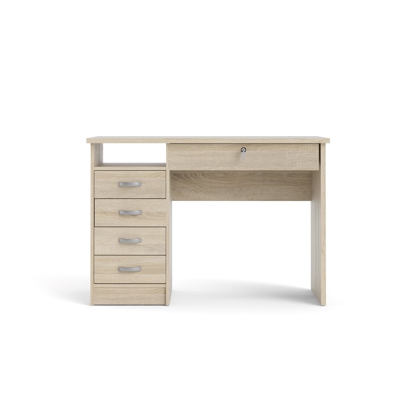 Pemberly Row Contemporary Desk with 5 Drawers in Oak Structure
