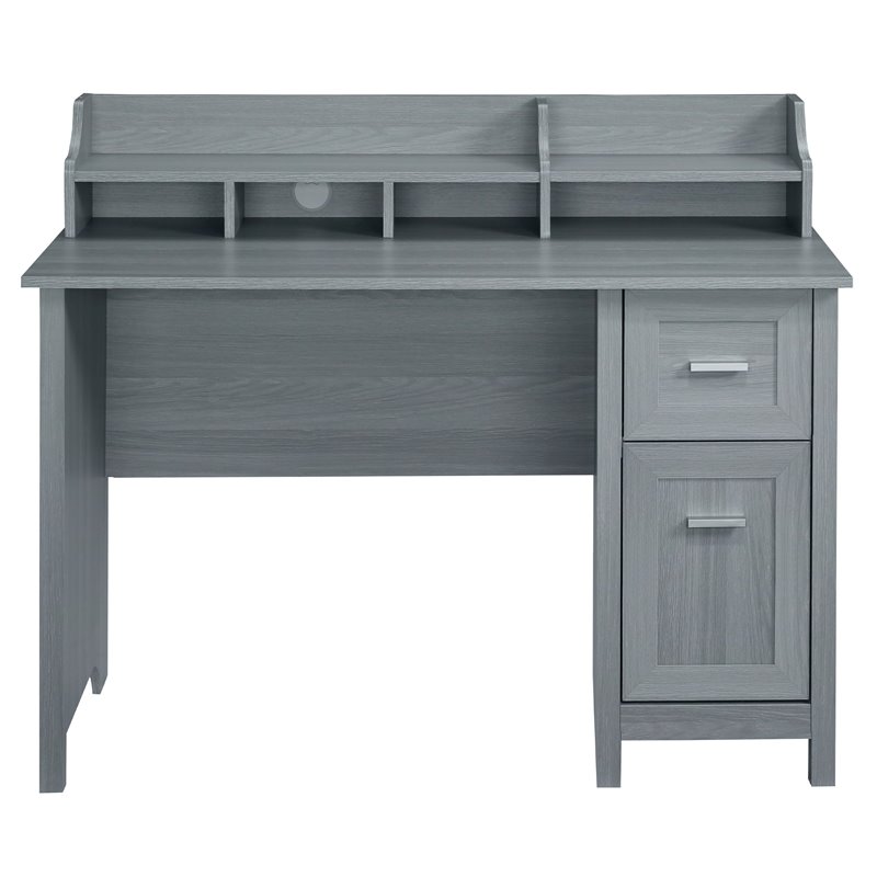 Pemberly Row Classic Engineered Wood Office Computer Desk with Hutch in Gray