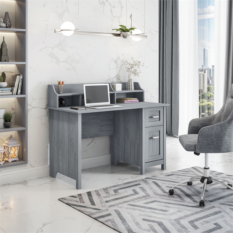 Pemberly Row Classic Engineered Wood Office Computer Desk with Hutch in Gray