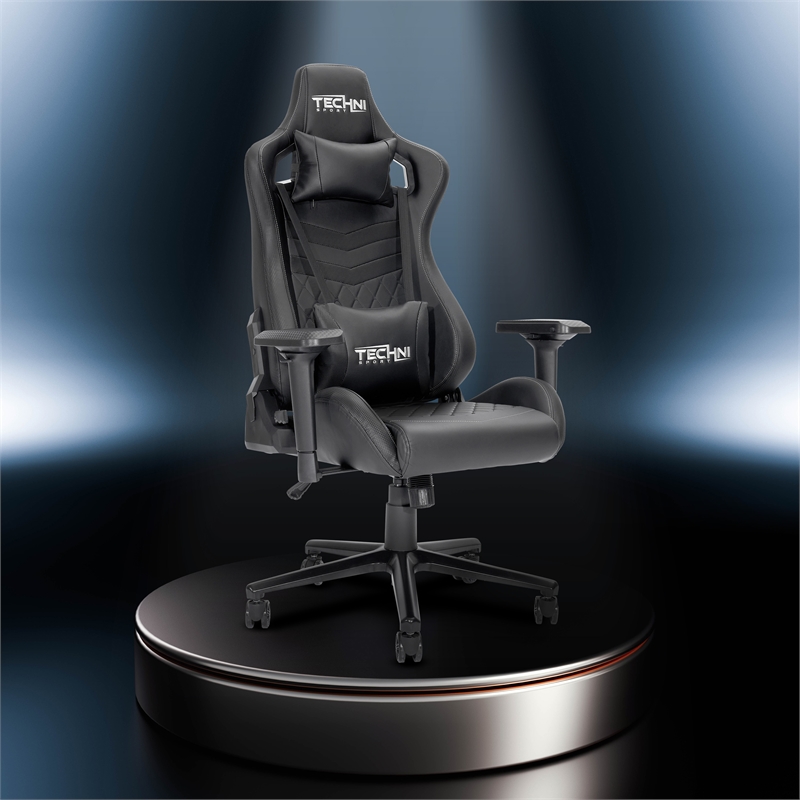 Pemberly Row Sport Ergonomic High-Back Fabric Racer Style PC Gaming Chair- Black