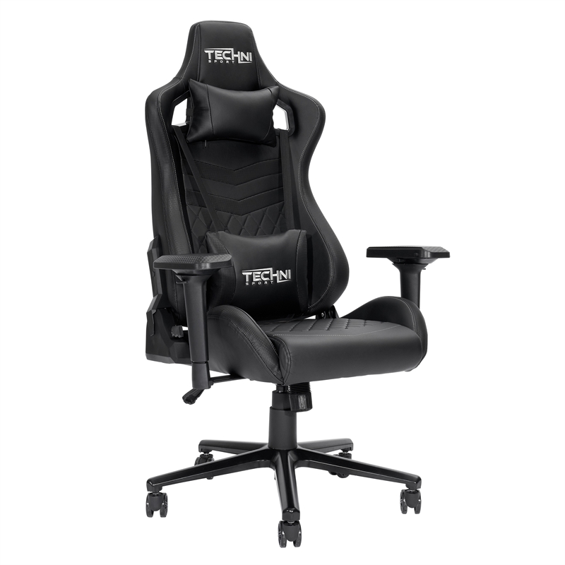 Pemberly Row Sport Ergonomic High-Back Fabric Racer Style PC Gaming Chair- Black