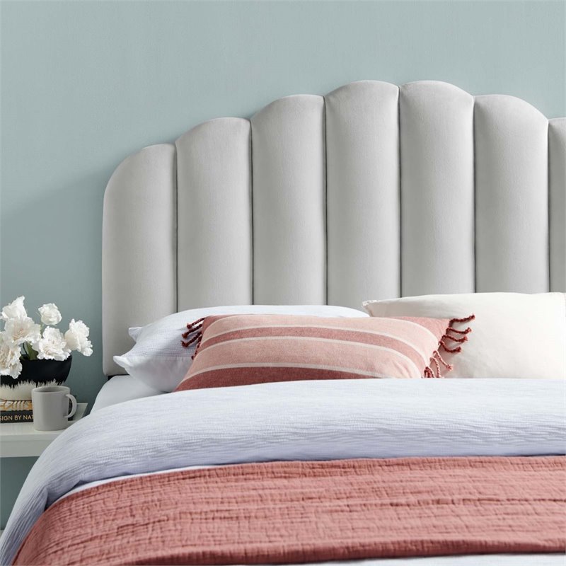 Pemberly Row Full/Queen Modern Performance Velvet Headboard in Light Gray
